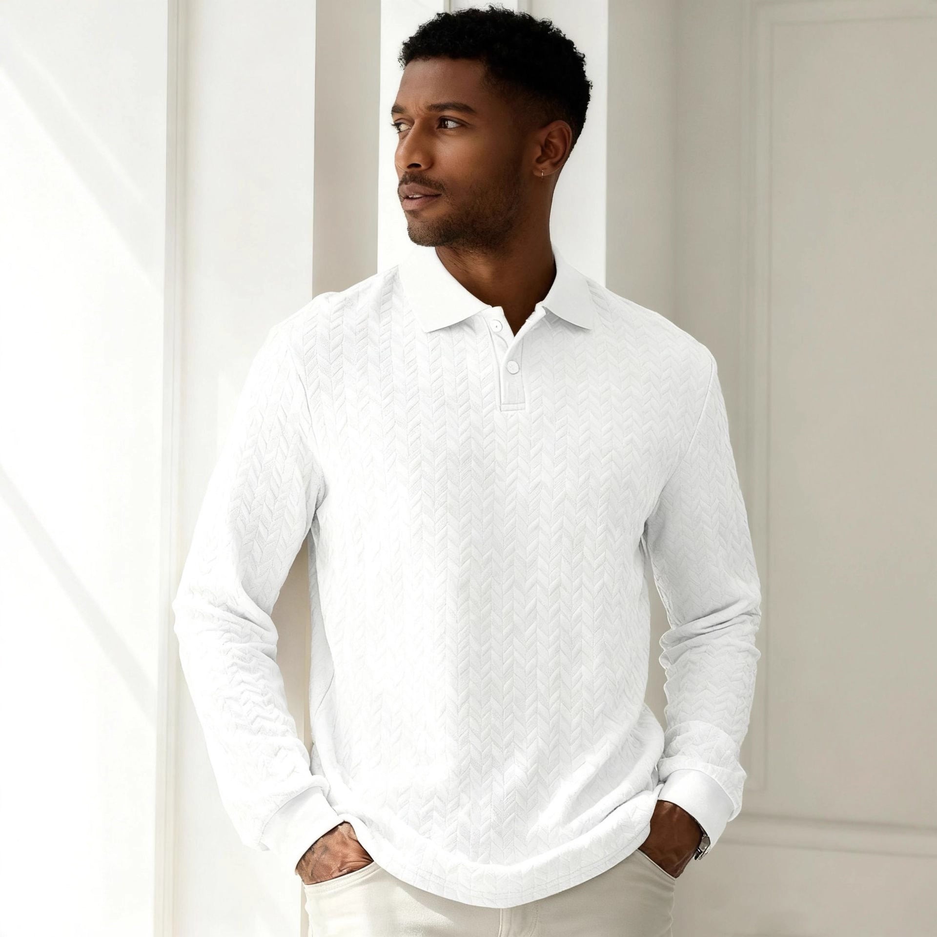 Men's Solid Color Lapel Button-front Long Sleeve Versatile Top