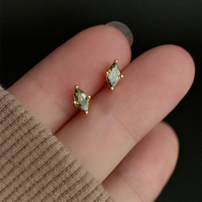 Olive Green Horse Eye Stud Earrings