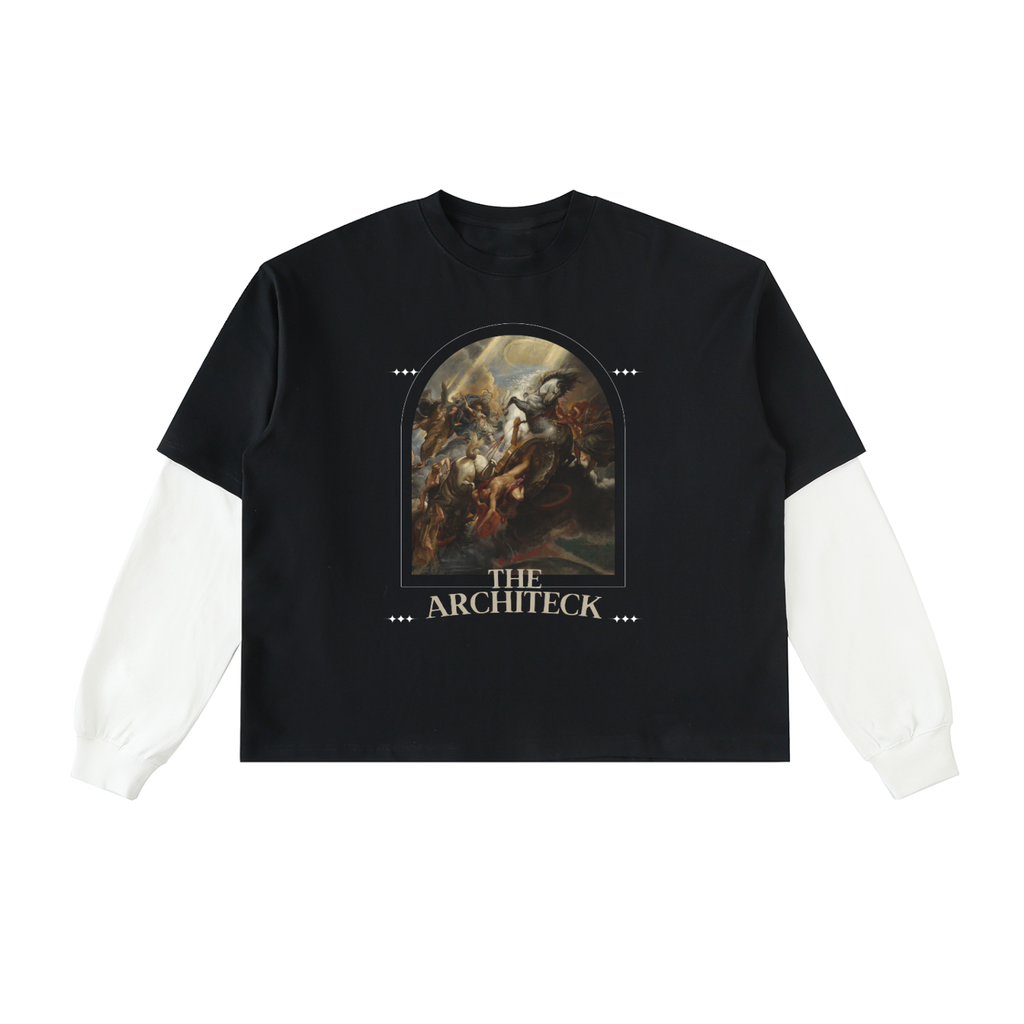 Layered Contrast Sleeve Cotton T-Shirt