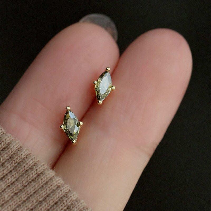 Olive Green Horse Eye Stud Earrings