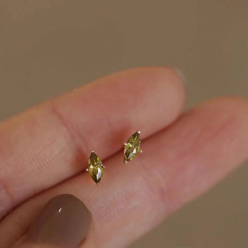 Olive Green Horse Eye Stud Earrings