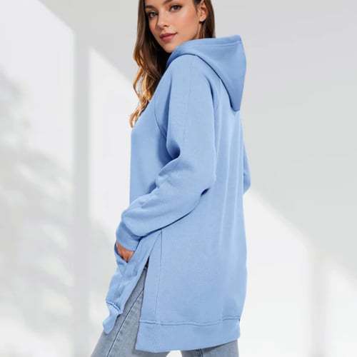 Solid Color Hooded Split Shoulder Sleeve Brushed Hoody